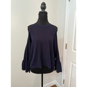 Knitted & Knotted by Anthropologie Cold Shoulder Navy Sweater with Bell Sleeves